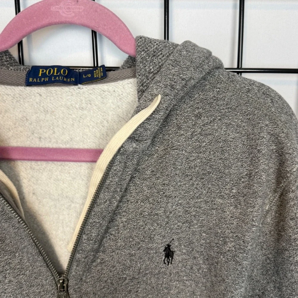 Polo Ralph Lauren Full Zip Hoodie Mens Large‎ Gray Fleece Athleisure Loungewear